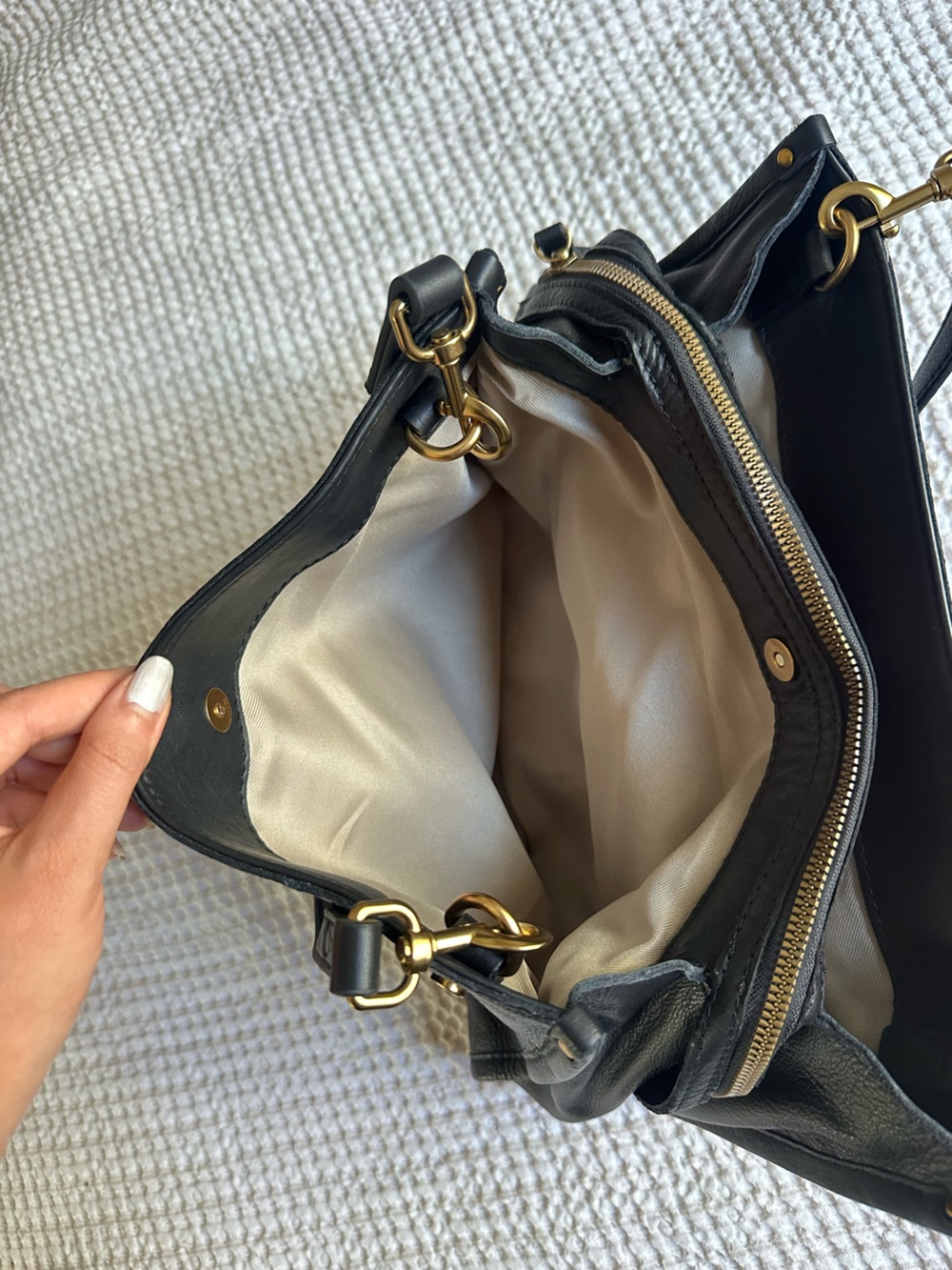 Black Genuine Leather Shoulder Bag with Gold Hardware - Picture 7 of 16